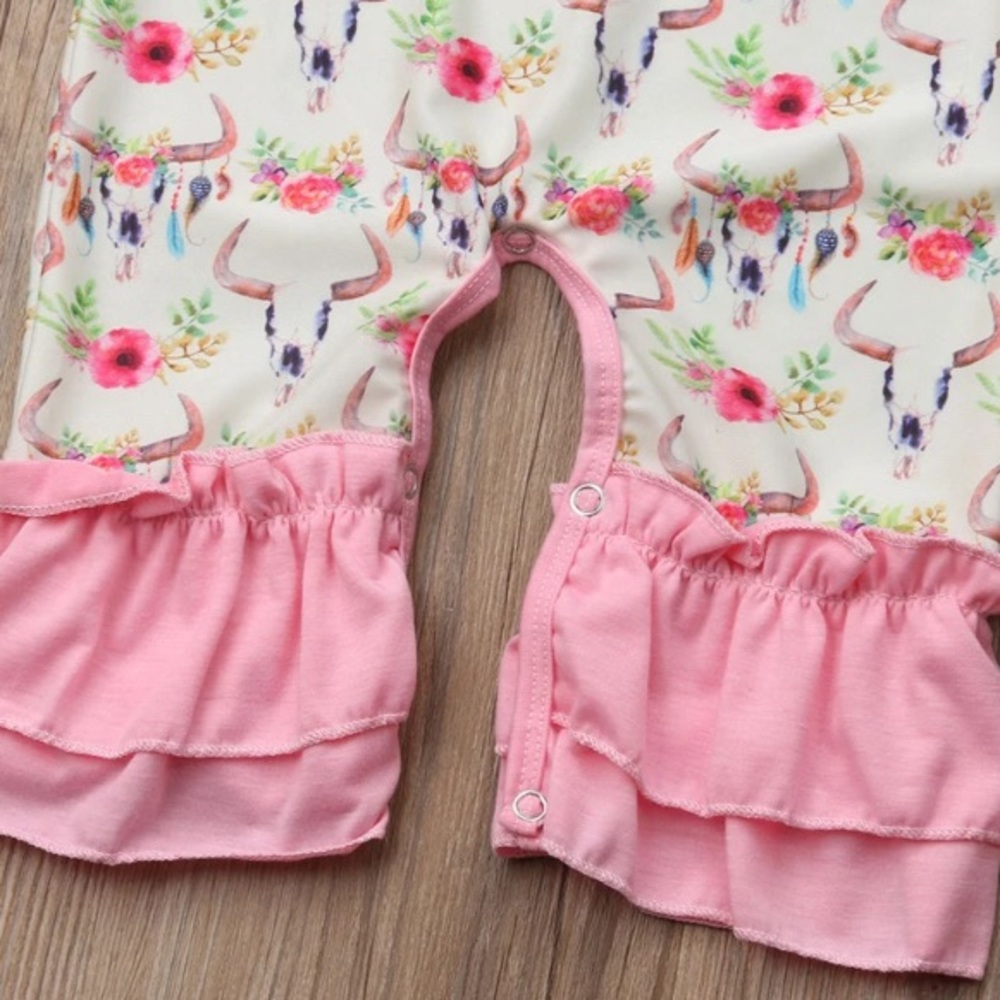 Cow Skull Print Pink Ruffle Jumpsuit Baby - Picture 2 of 2